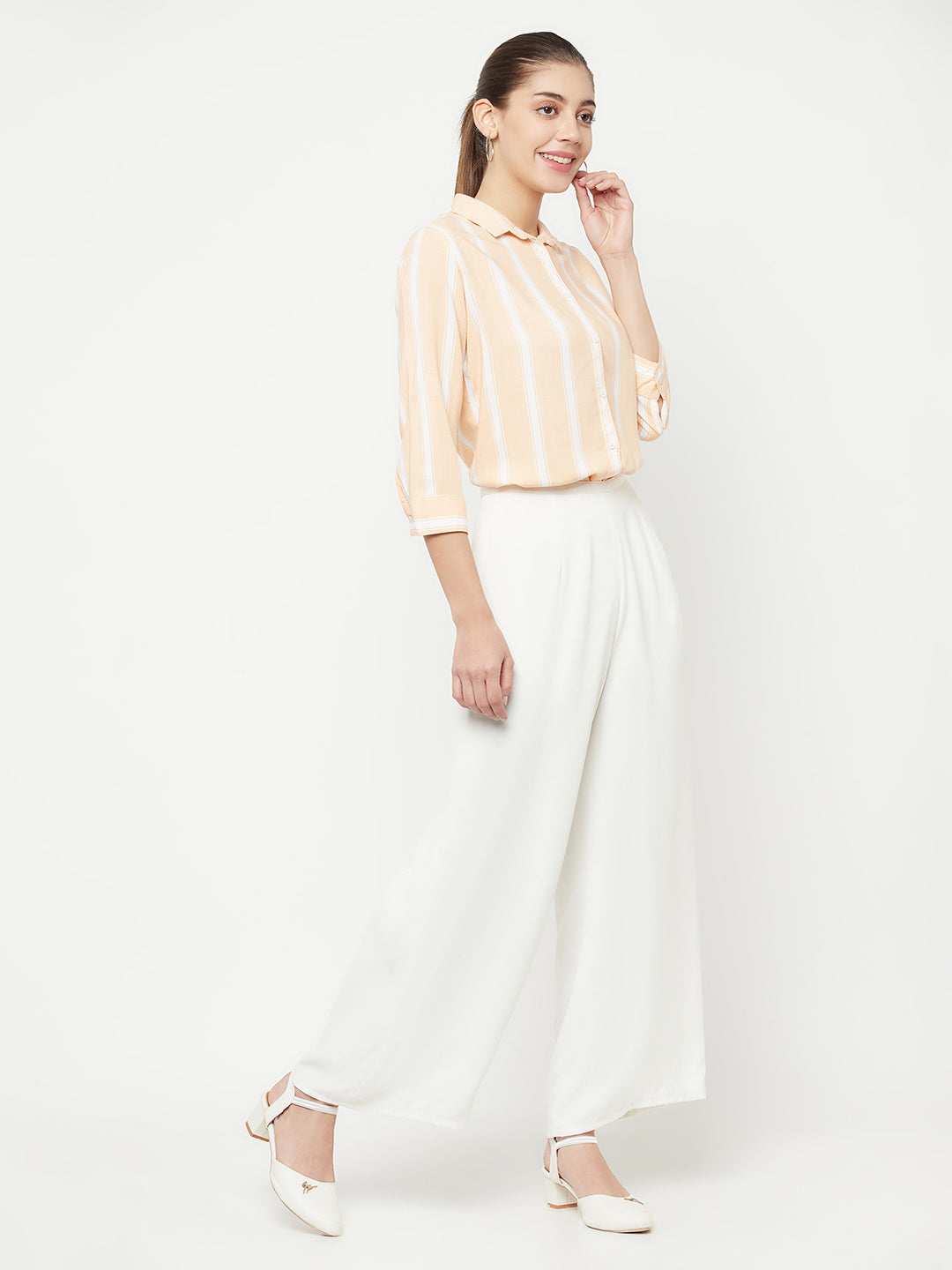 Peach Striped Longline Shirt - Women Shirts