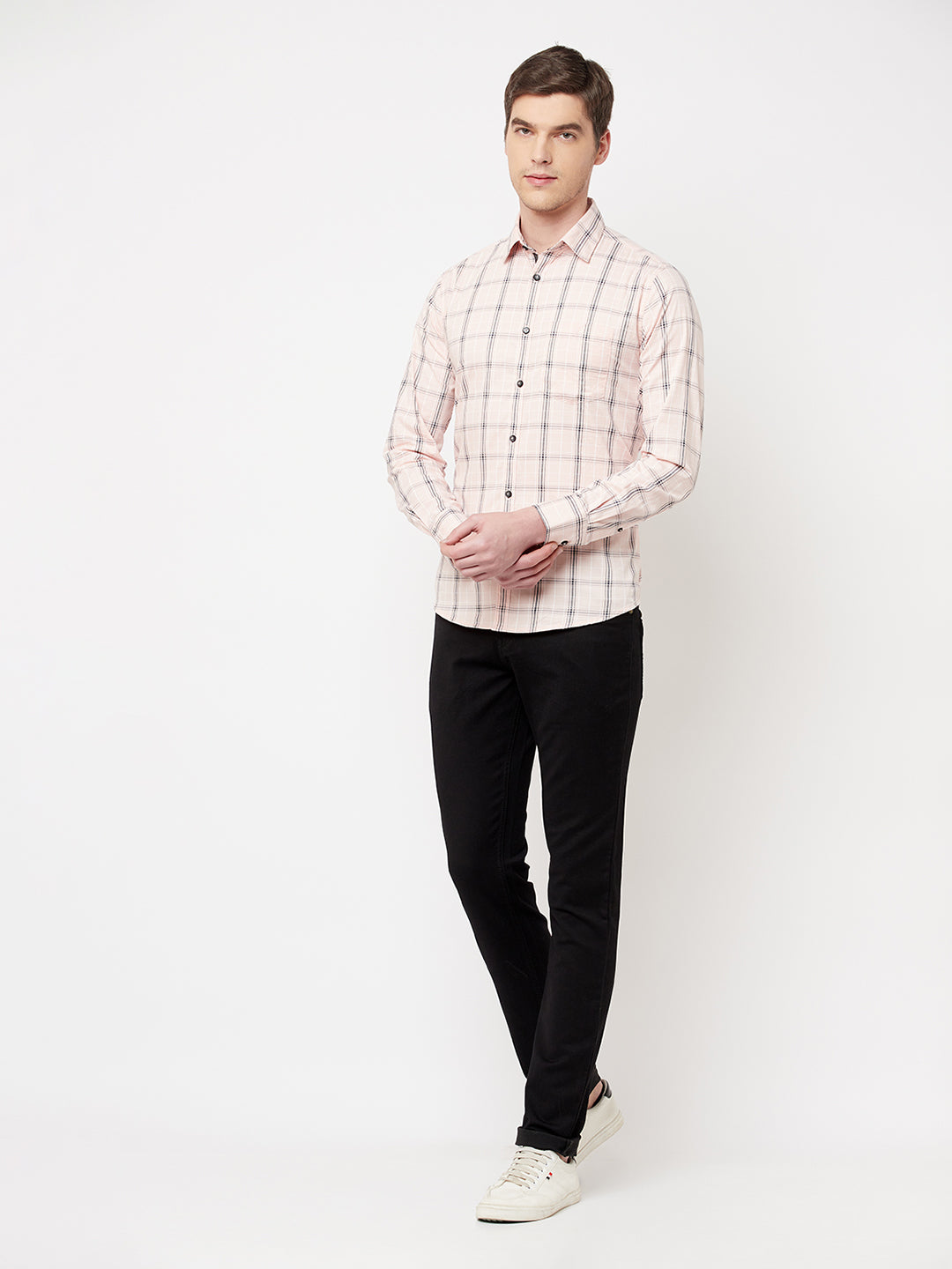 Peach Checked Casual Shirt - Men Shirts