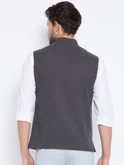 Grey Checked Waistcoat - Men Waist Coat