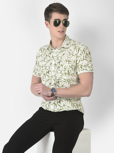  Green Half-Sleeved Floral Shirt 