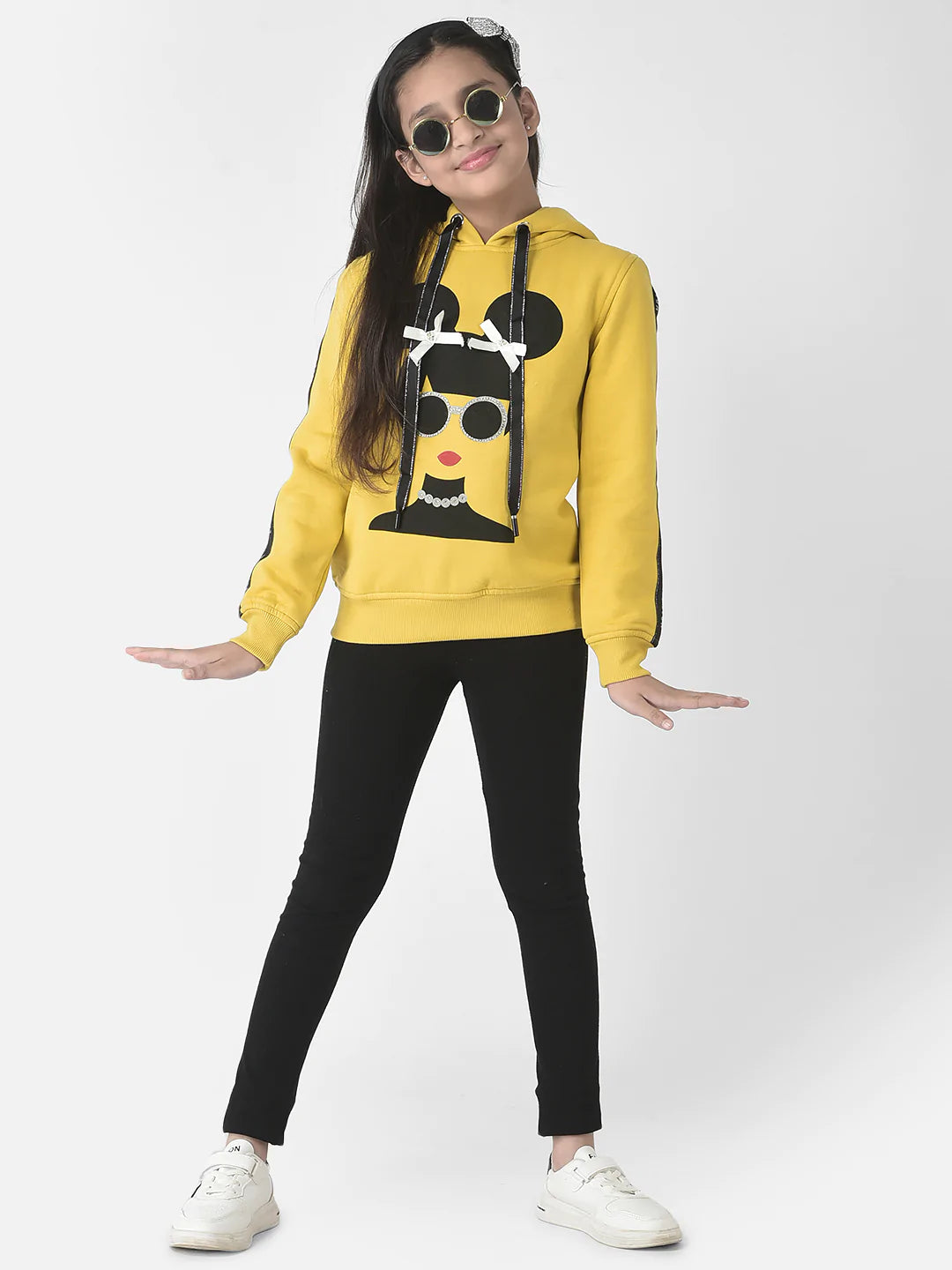  Mustard Graphic Face Hooded Sweatshirt