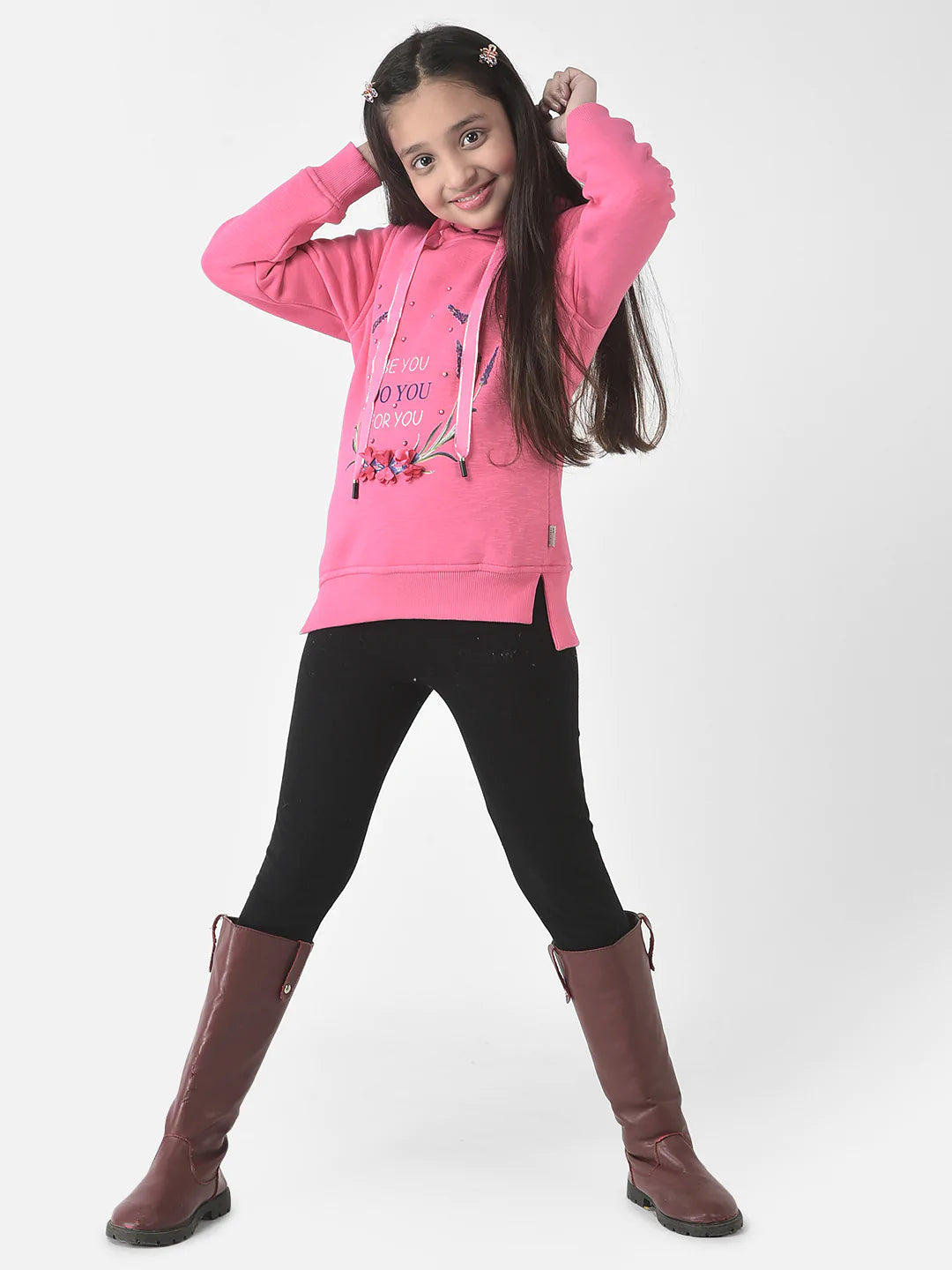  Pink Hooded Typographic Sweatshirt