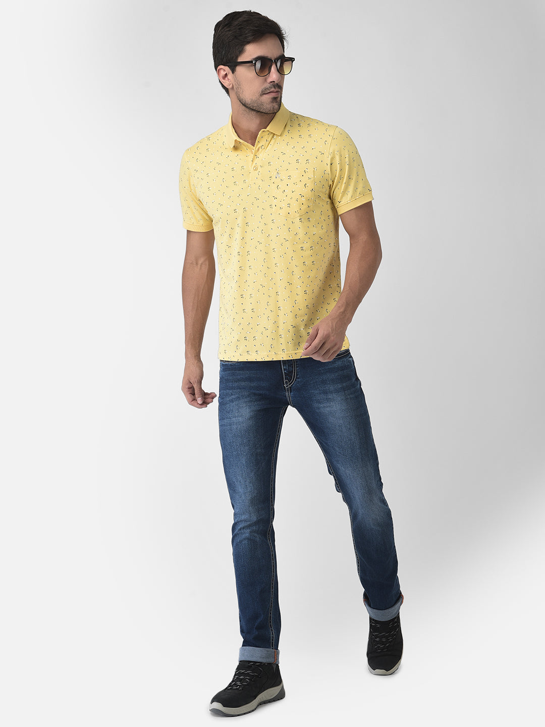 Yellow Floral Polo T-Shirt - Men T-Shirts