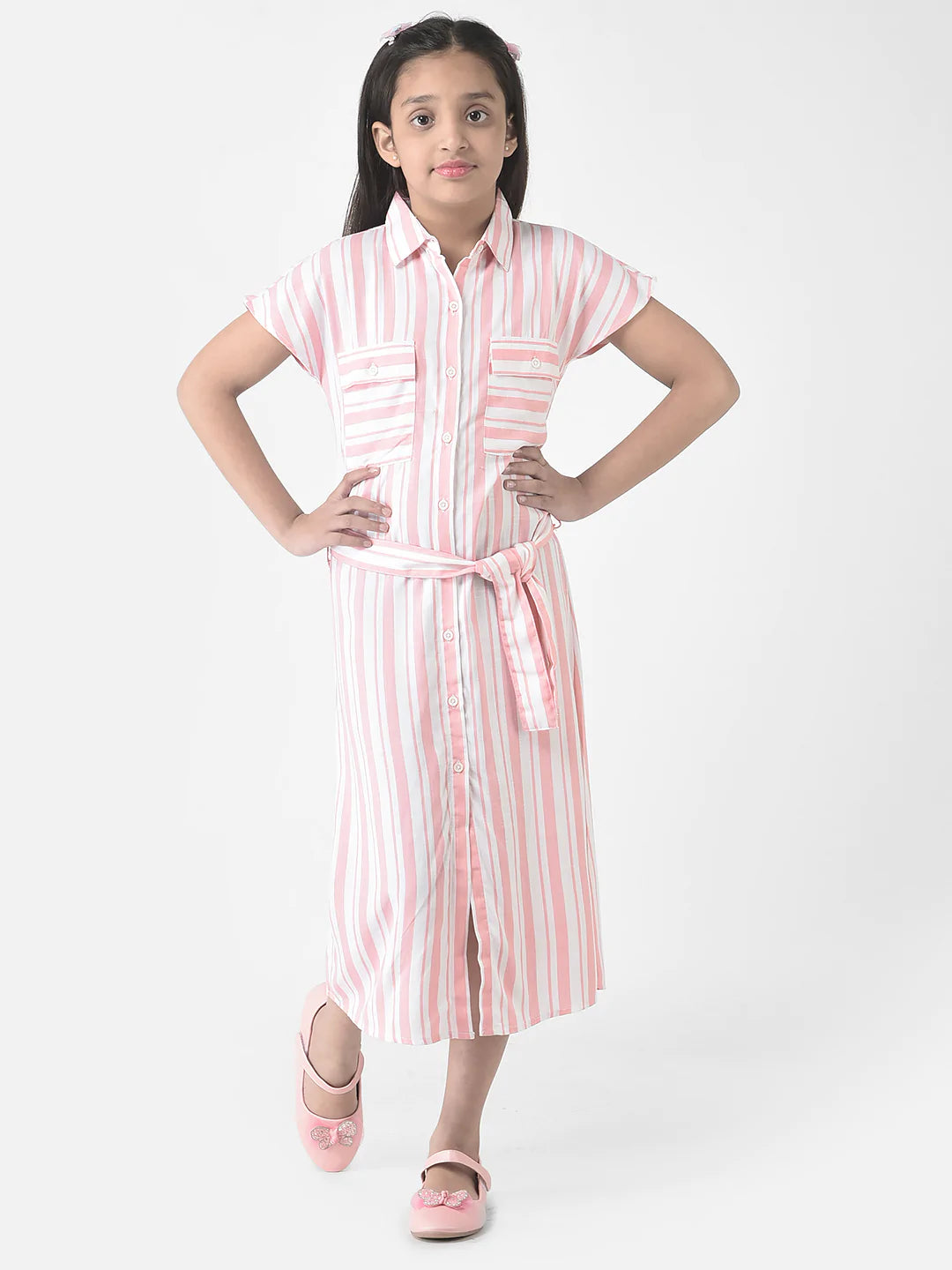  Pink Striped Longline Shirt Dress