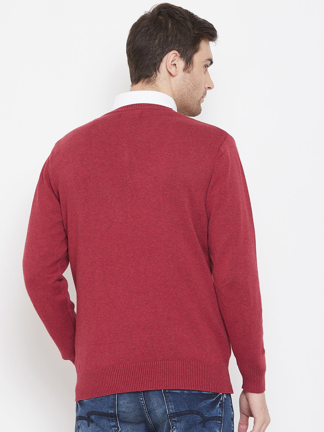 Red V-Neck Sweater - Men Sweaters