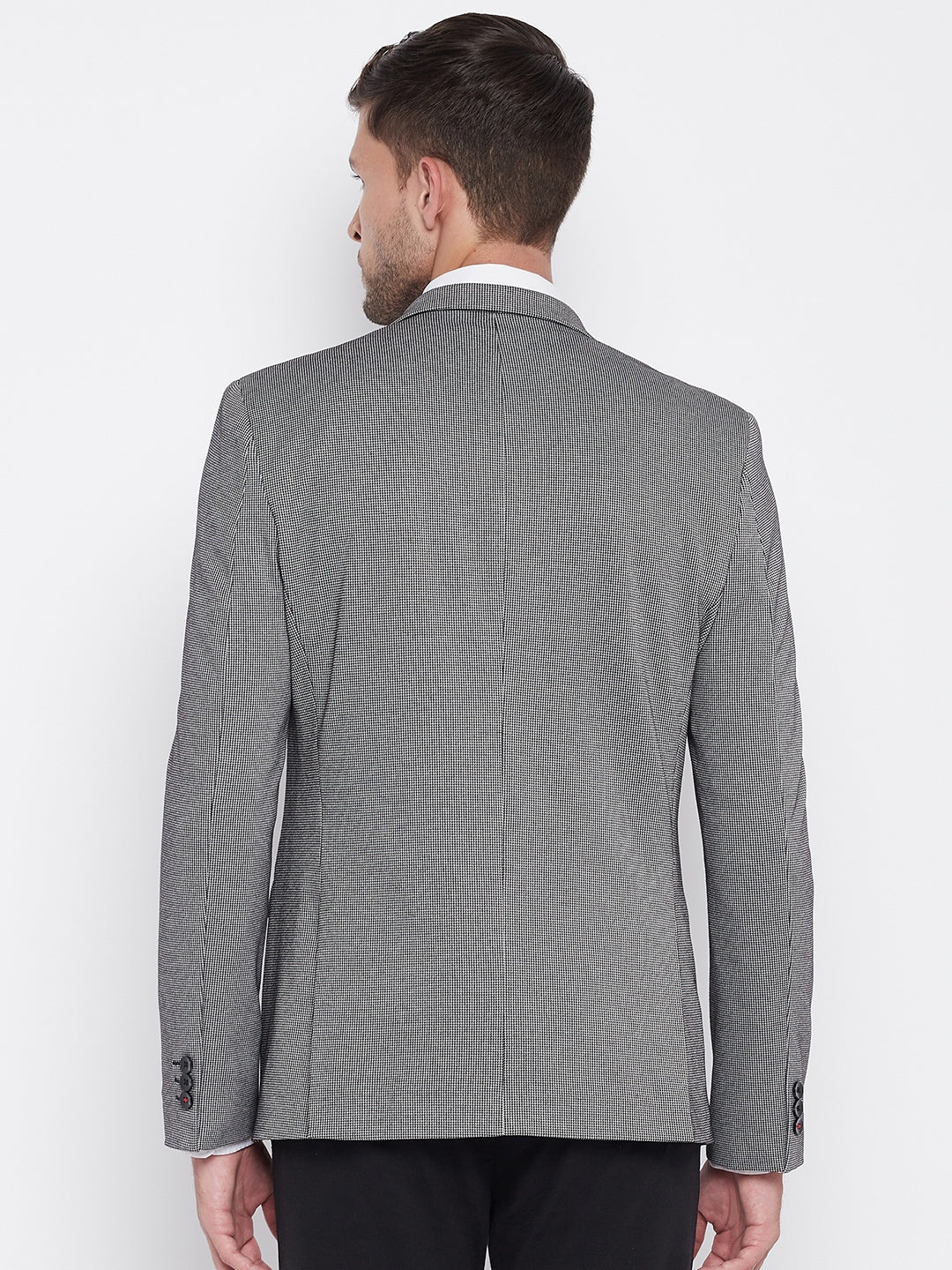 Grey Checked Notched Lapel Blazer - Men Blazers