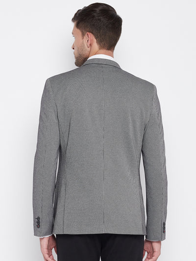 Grey Checked Notched Lapel Blazer - Men Blazers