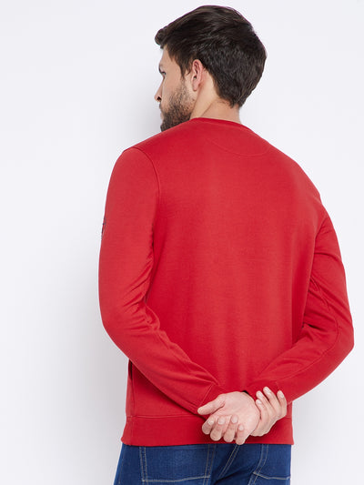 Red Printed Round Neck Sweatshirt - Men Sweatshirts