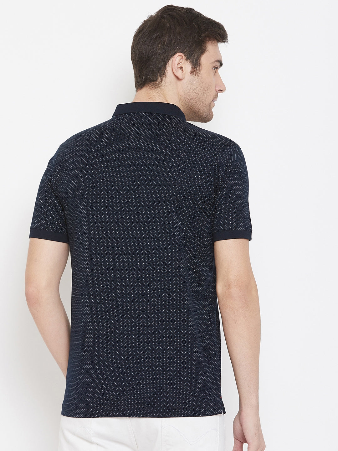 Navy Blue Printed Polo Neck T-Shirt - Men T-Shirts