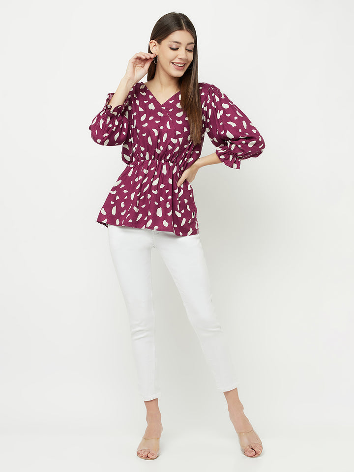 Purple Printed V-Neck Empire Top - Women Tops
