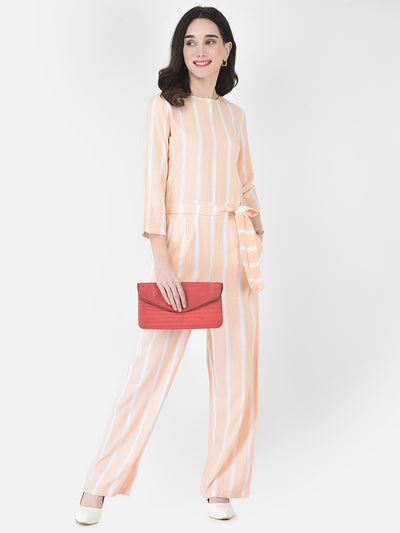 Peach Striped Jumpsuit - Women Dungarees