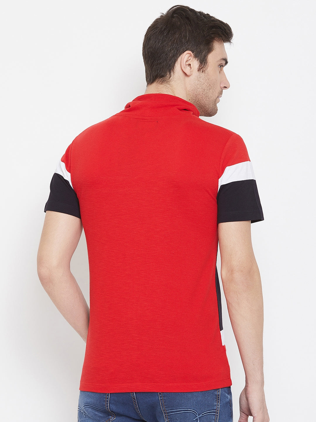 Navy Blue Printed High Neck T-Shirt - Men T-Shirts