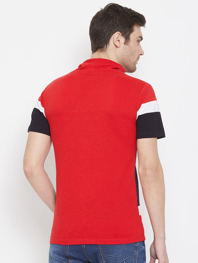 Navy Blue Printed High Neck T-Shirt - Men T-Shirts