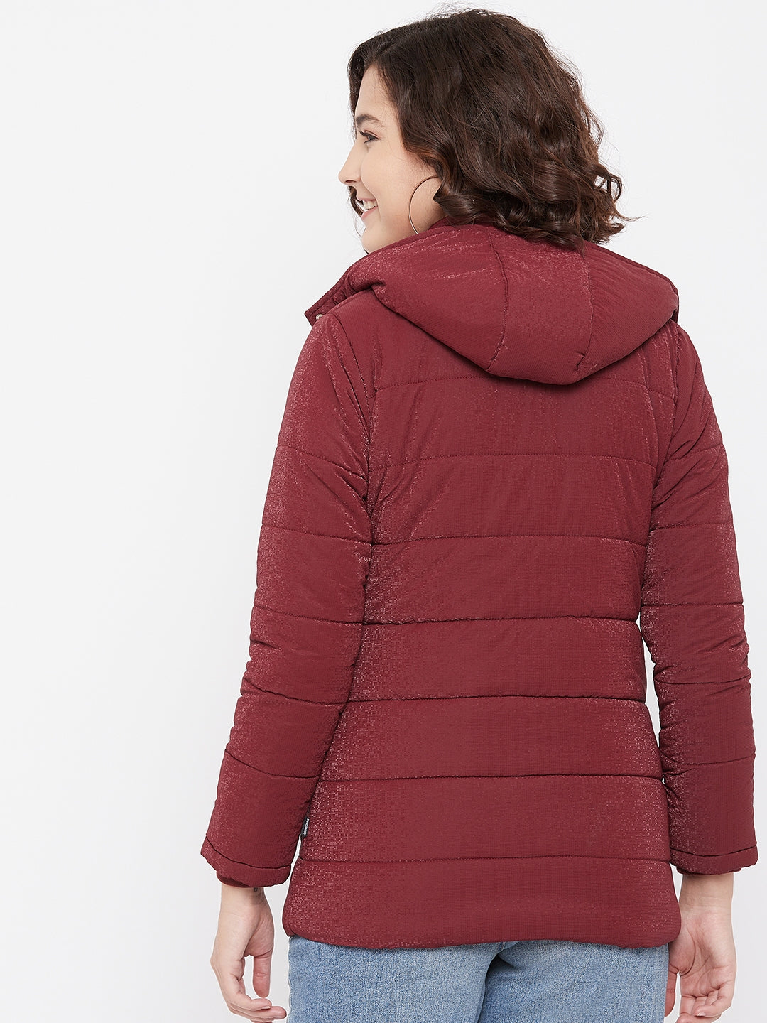 Maroon Detachable Hood Jacket - Women Jackets