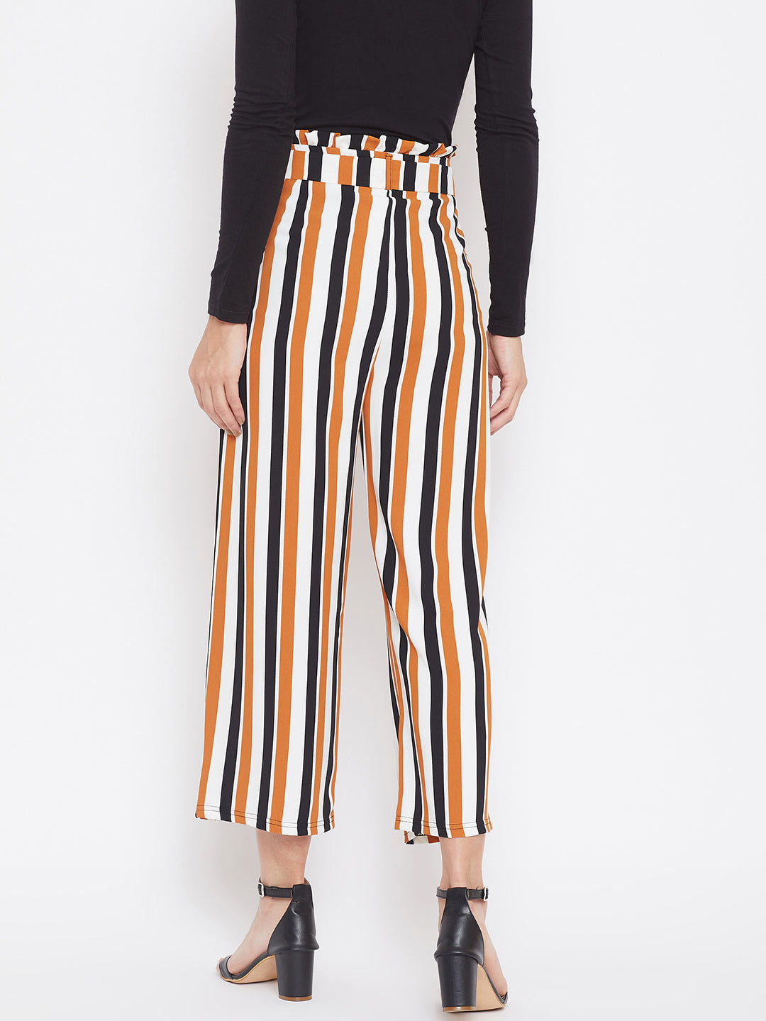 Striped Paperbag Trouser with Belt - Women Trousers