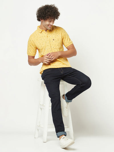  Mustard Yellow Floral Polo T-Shirt