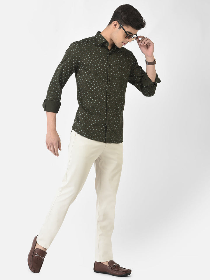  Olive Green Shirt in Floral Print