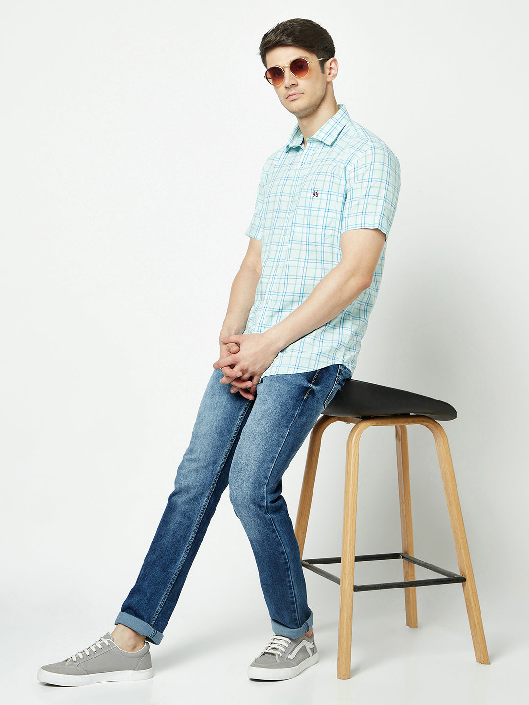  Pale Green Short-Sleeved Flannel