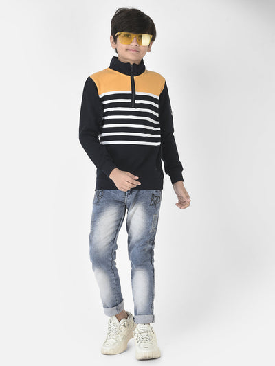  Half-Zipped Mustard Stripe Sweatshirt 