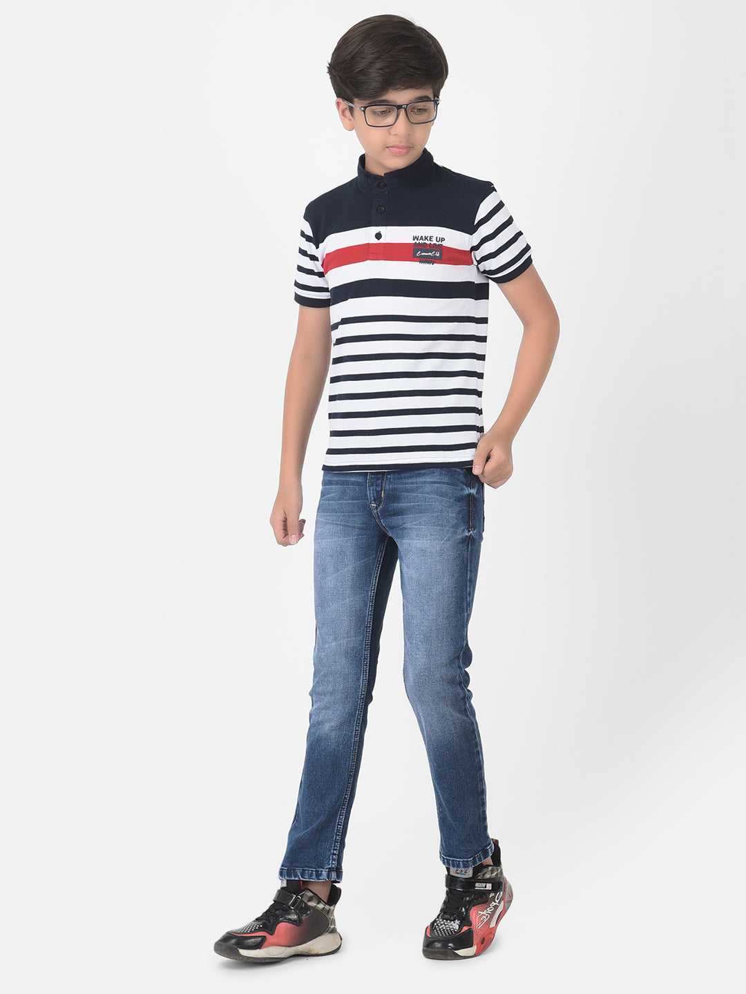 White Striped High Neck T-shirt - Boys T-Shirts