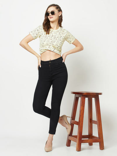 Yellow Cropped One-Line Art Top-Women Tops-Crimsoune Club