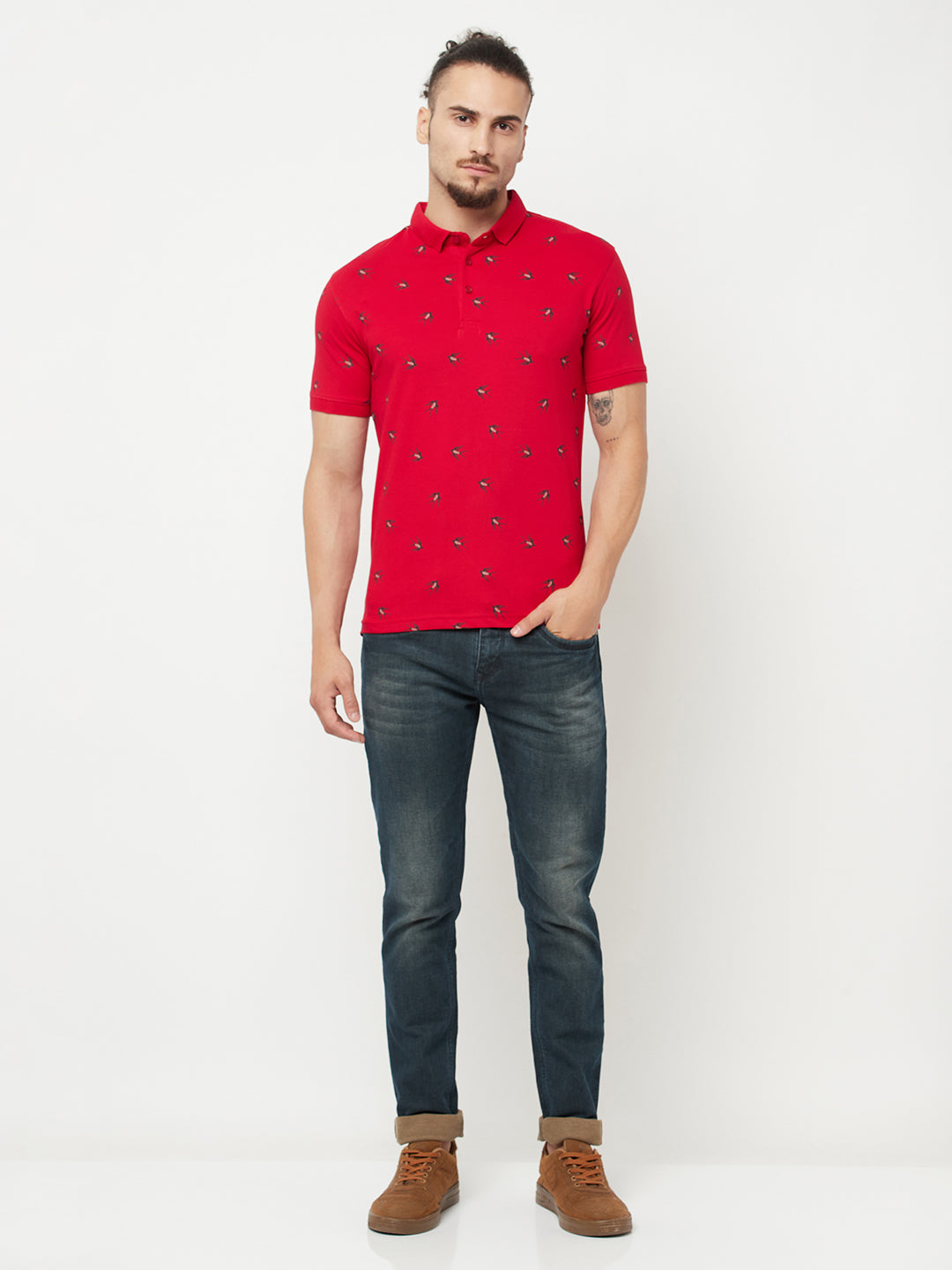 Red Printed Polo T-Shirt - Men T-Shirts