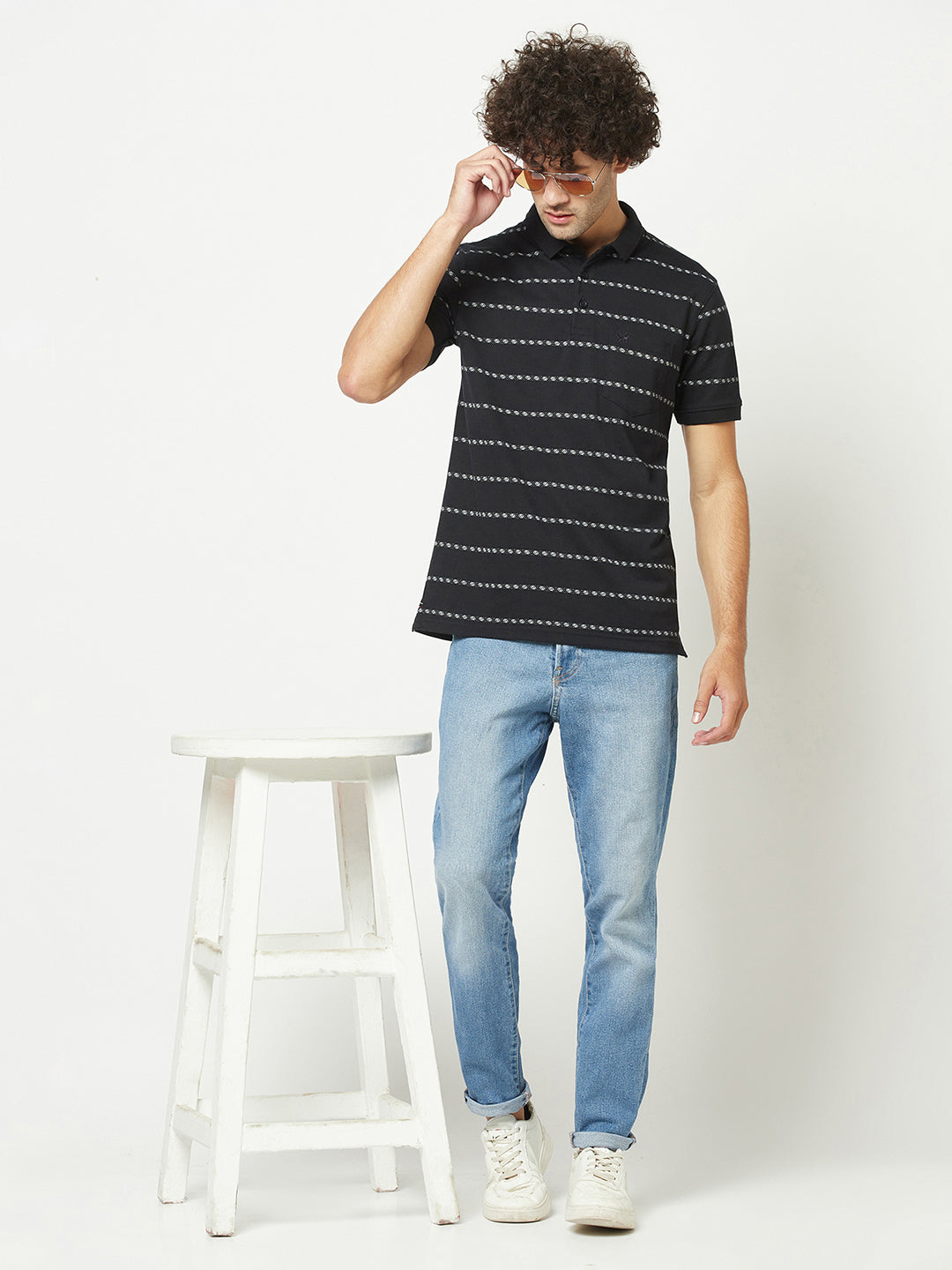  Dark Navy Striped Polo T-Shirt