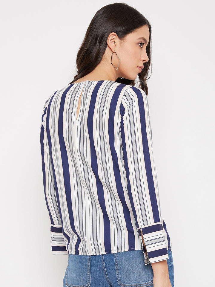 Navy Blue Striped Top - Women Tops