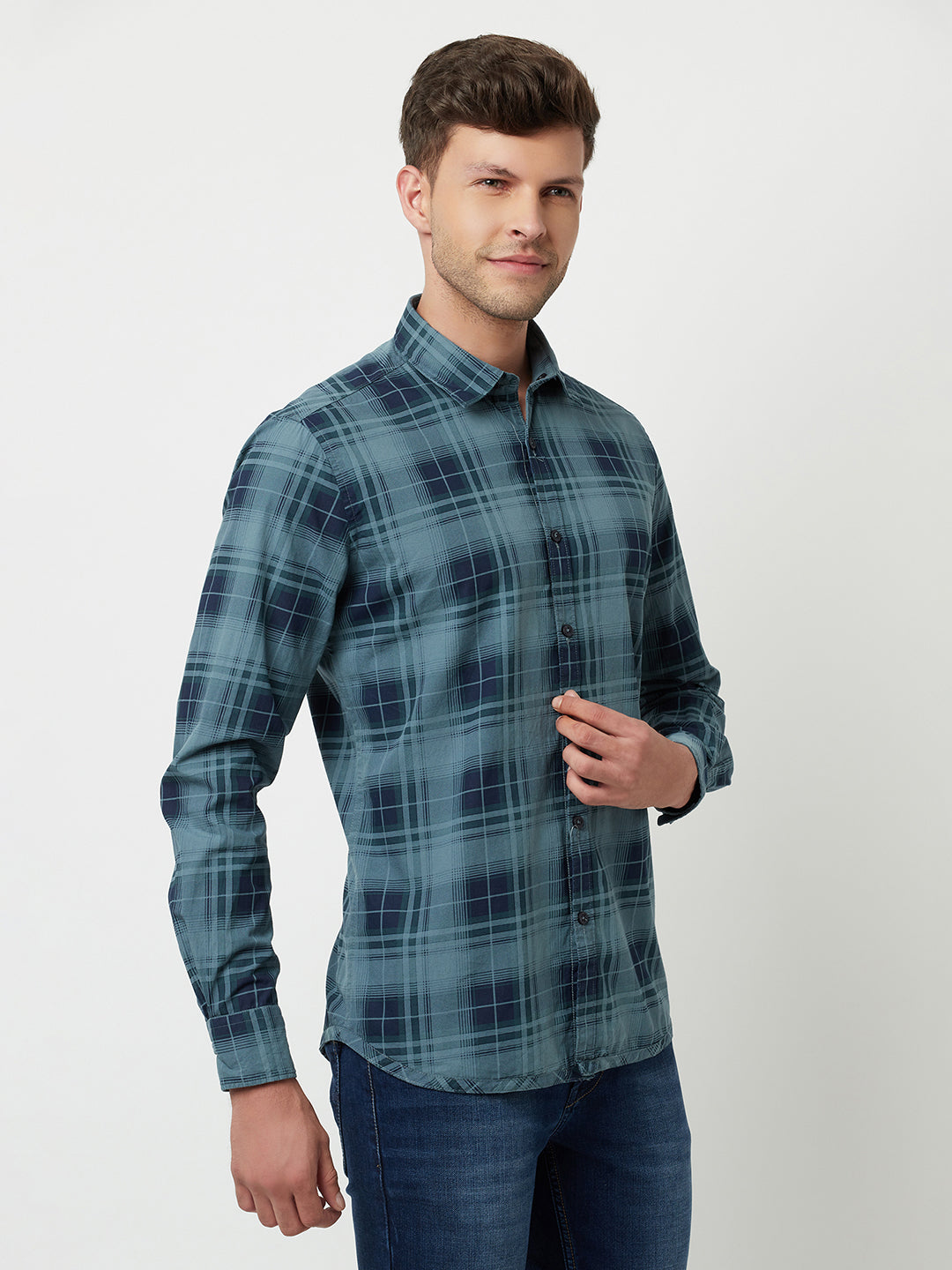 Blue Reversible Checked Shirt-Men Shirts-Crimsoune Club
