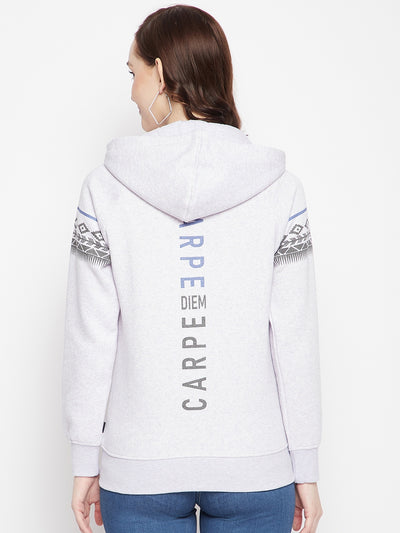 Grey Printed Hooded Sweatshirt - Women Sweatshirts