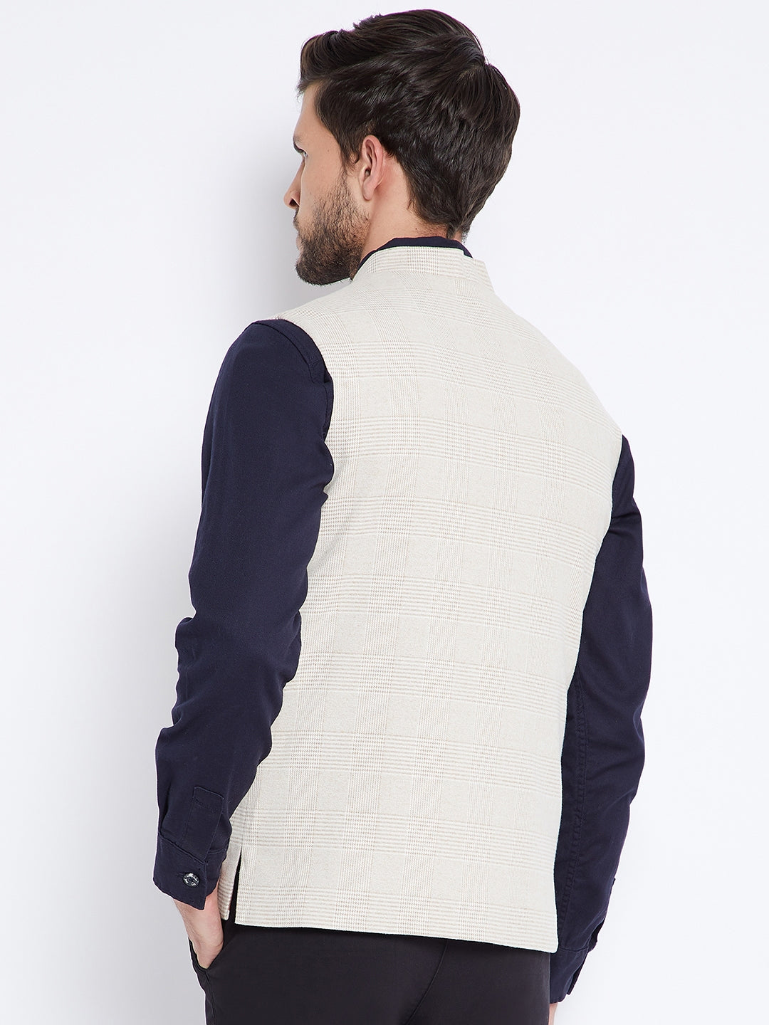 Beige Self Design Waistcoat - Men Waist Coat