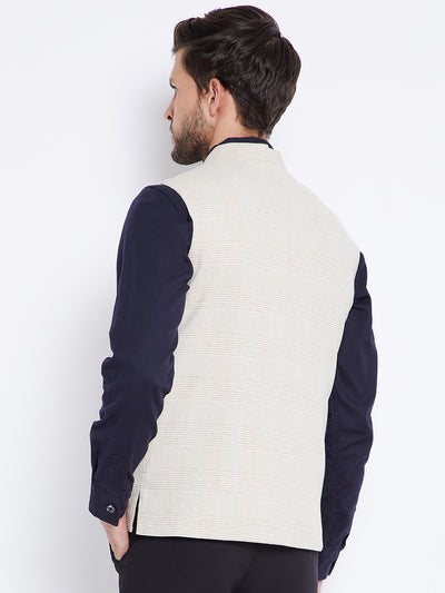 Beige Self Design Waistcoat - Men Waist Coat