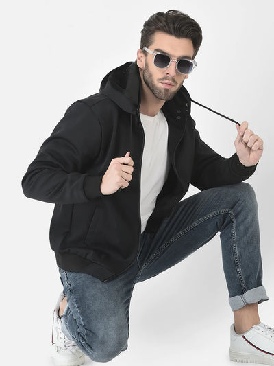 Black Removable Hood Bomber Jacket Crimsoune Club