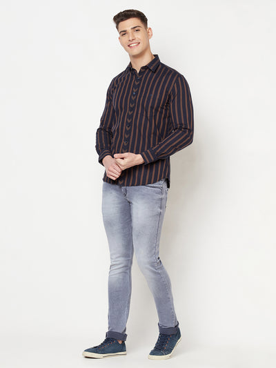 Navy Blue Striped Shirt - Men Shirts
