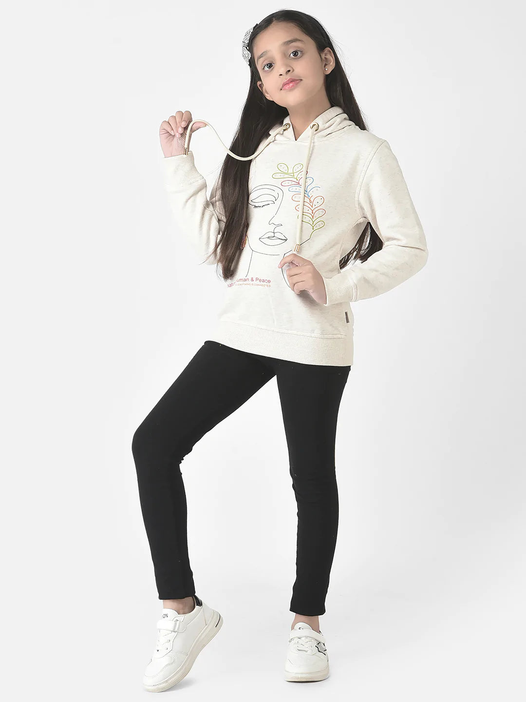  Beige Graphic Face Hoodie