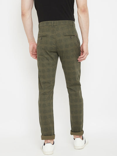 Olive Checked Trousers - Men Trousers