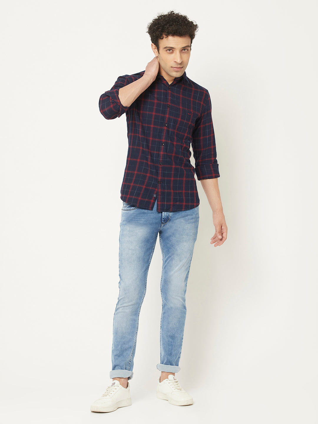 Navy Blue and Red Checkered Shirt