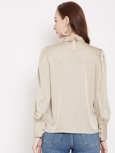 Beige Striped Top - Women Tops