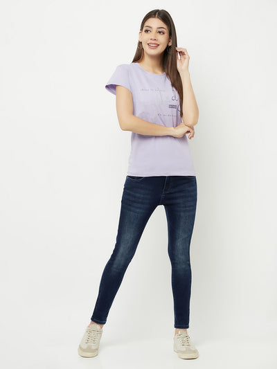 Purple Printed Round Neck T-Shirt - Women T-Shirts