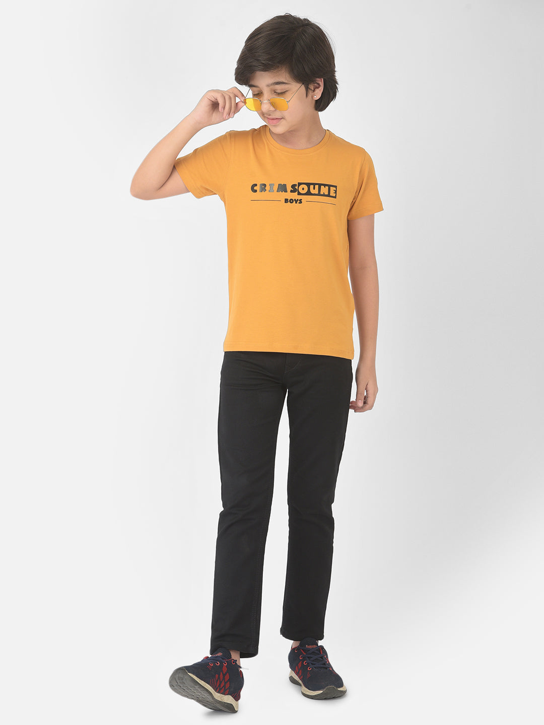 Mustard Printed Round Neck T-shirt - Boys T-Shirts