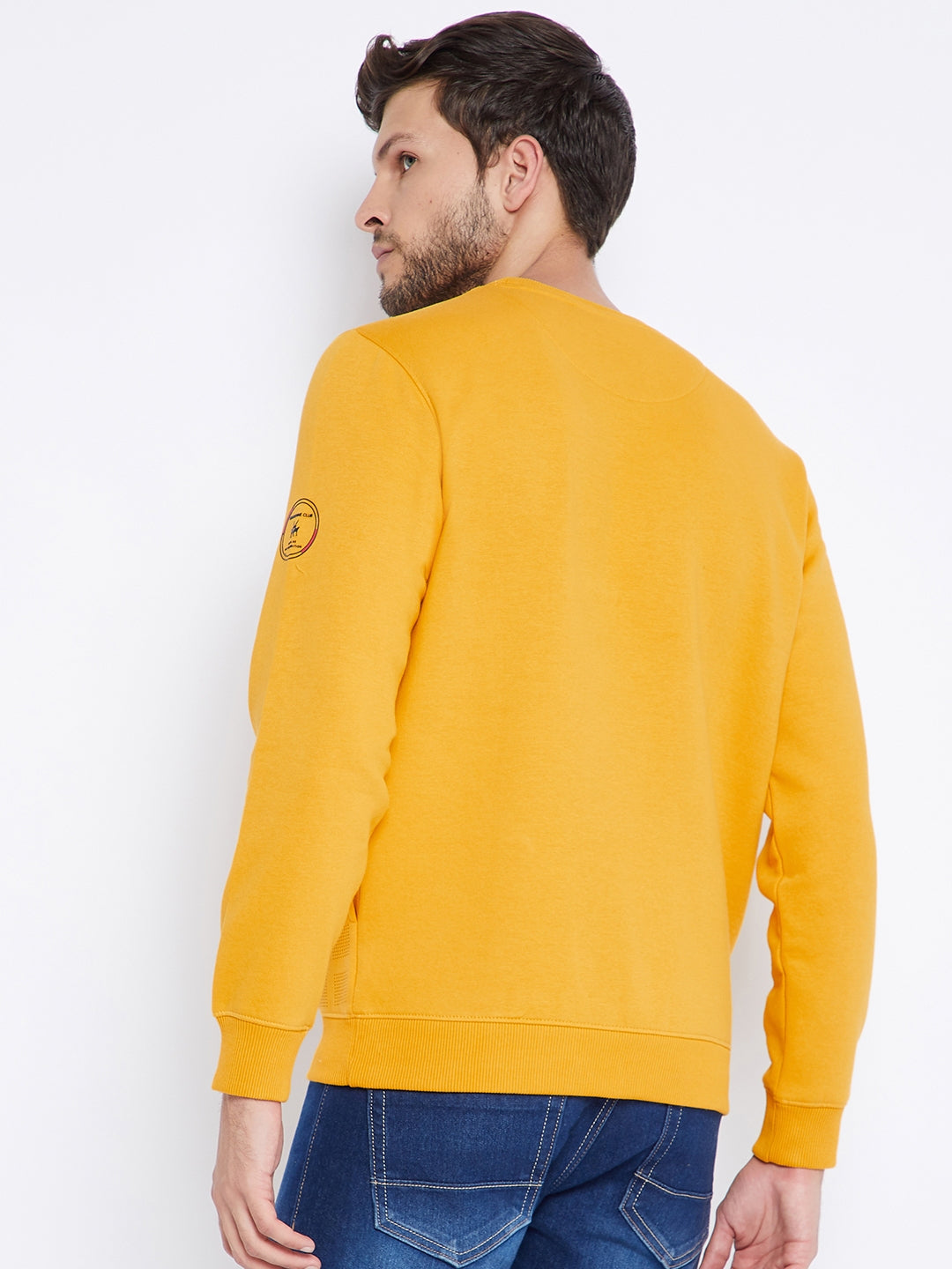 Mustard Printed Round Neck Sweatshirt - Men Sweatshirts