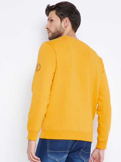 Mustard Printed Round Neck Sweatshirt - Men Sweatshirts