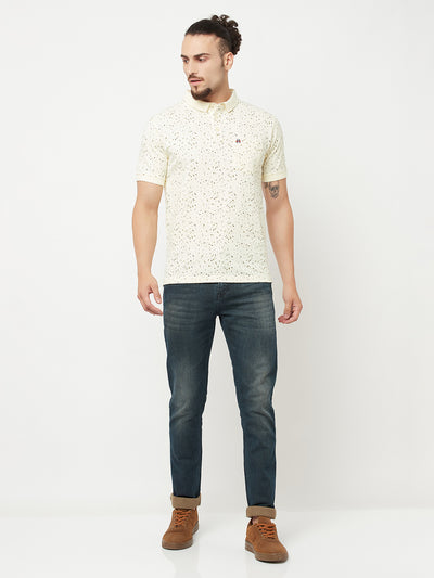 White Printed Polo T-Shirt - Men T-Shirts