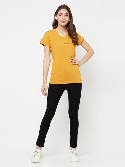 Mustard Printed V-Neck T-Shirt - Women T-Shirts