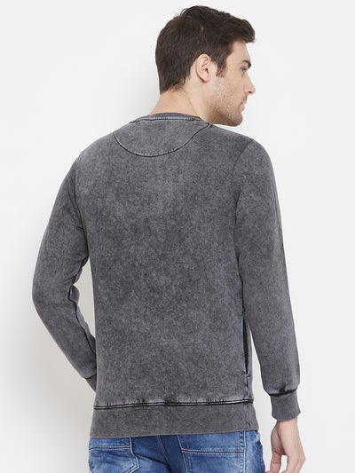 Grey Printed Round Neck Sweatshirt - Men Sweatshirts