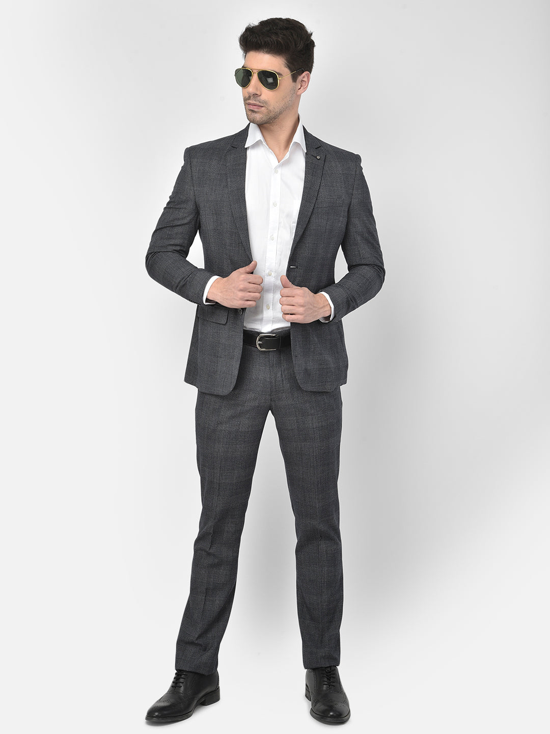 Grey Checked Suit - Men Suits