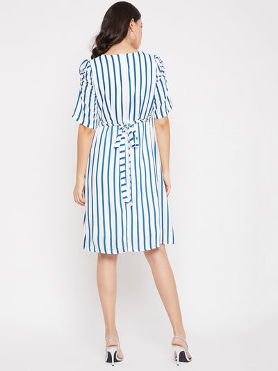 Blue and White Striped Empire Dress - Women Dresses