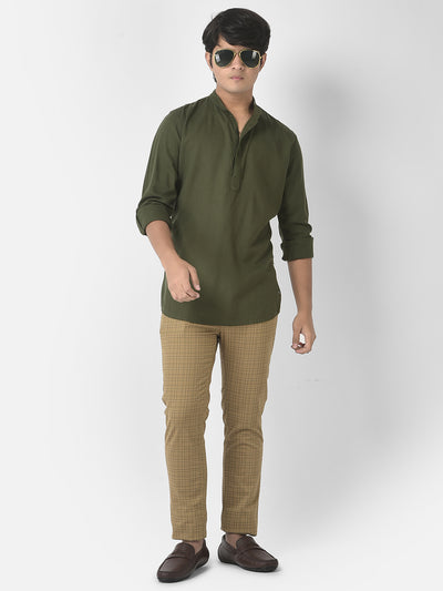 Olive Green Shirt-Style Kurta-Boys Kurta-Crimsoune Club