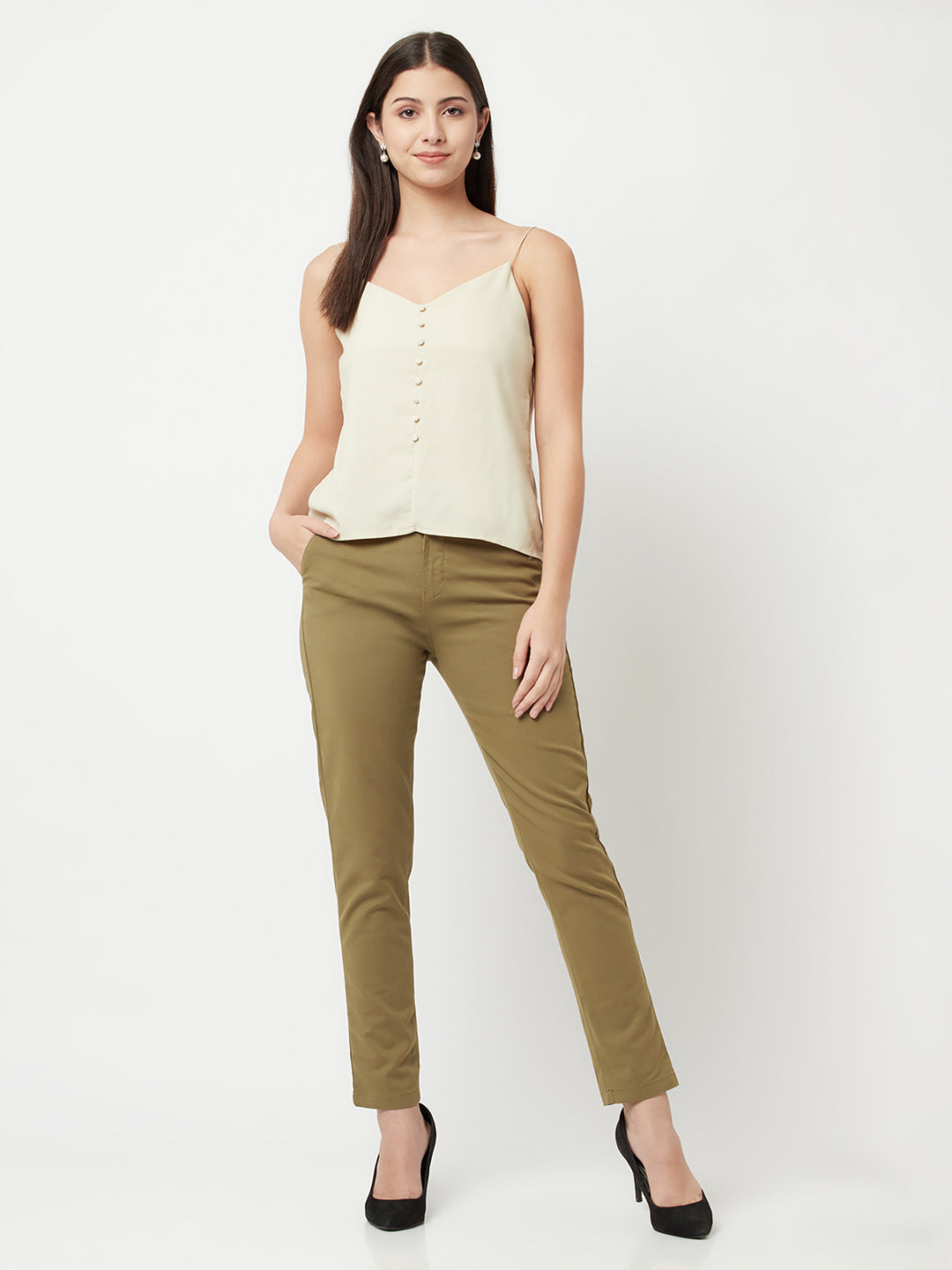 Moss Green Trousers-Women Trousers-Crimsoune Club