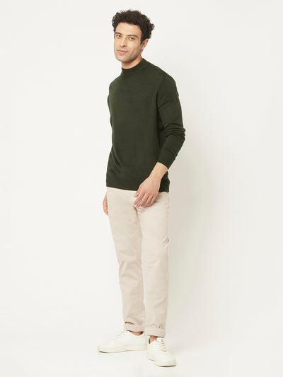 Dark Moss Green Sweater in Relaxed Fit-Men Sweaters-Crimsoune Club